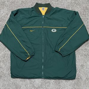 VTG Green Bay Packers Jacket Mens XXL 2XL Green Yellow Nike Reversible Thermal
